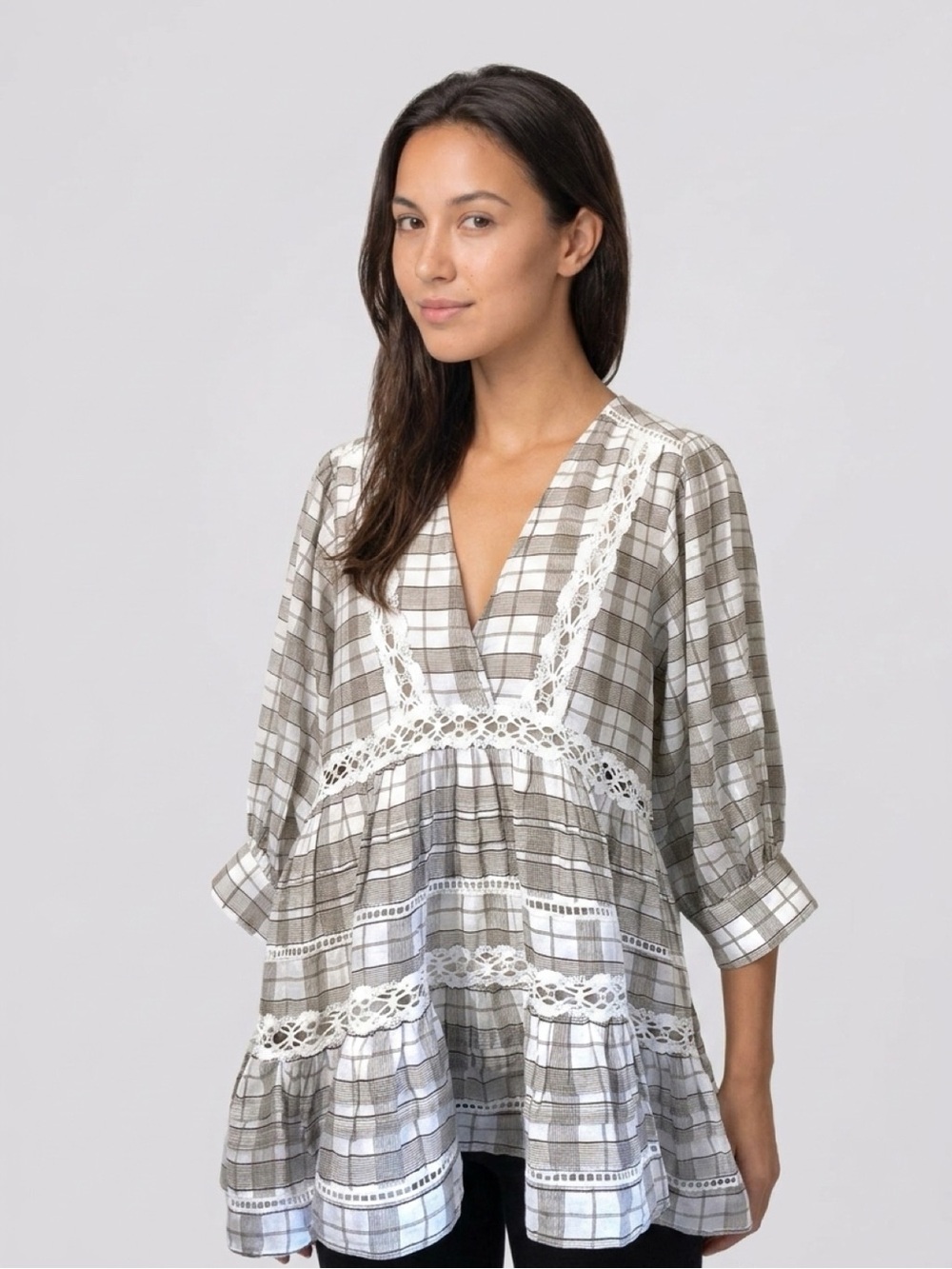 Free People XS Time Out Lace Tunic A Gray & White